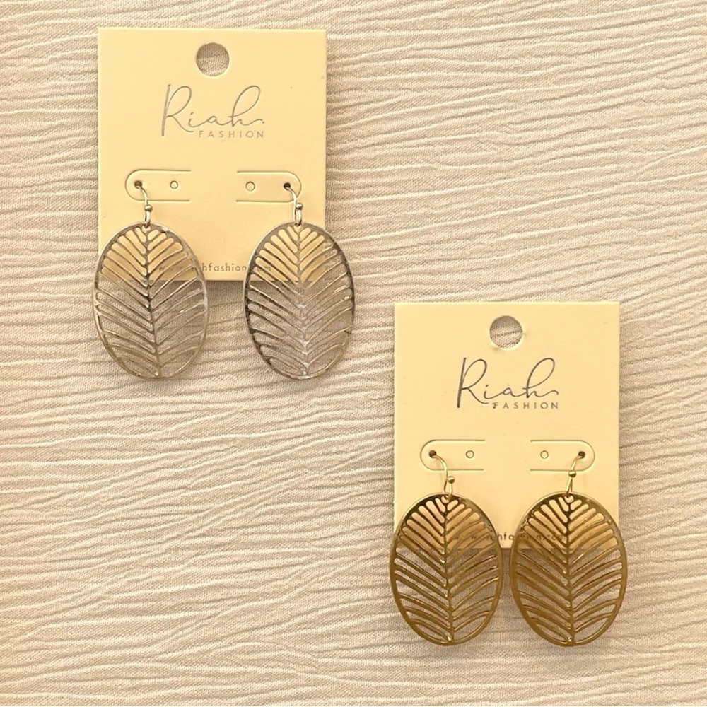 Riah Silver & Gold Leaf Dangle Earrings 2 sets